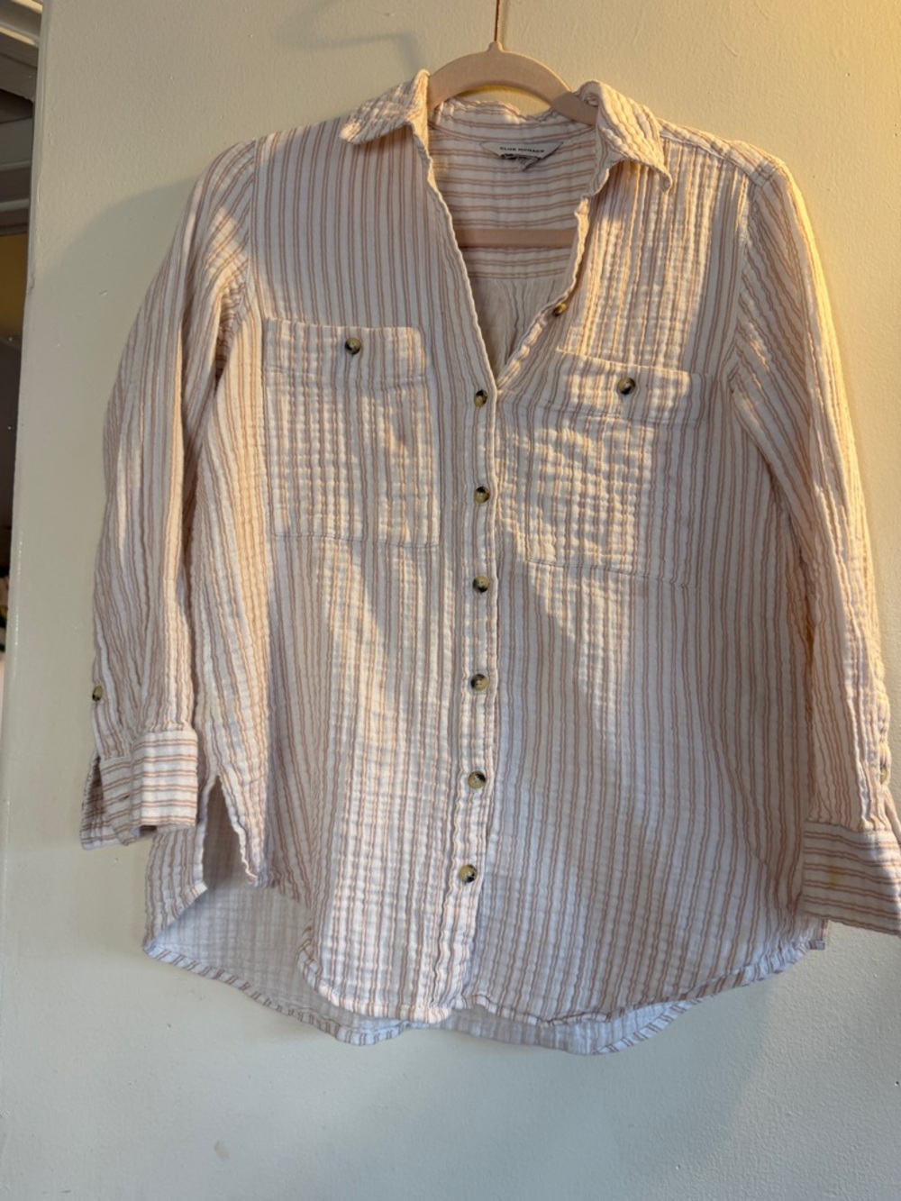 Club Monaco Cream and Light Pink Striped Blouse
